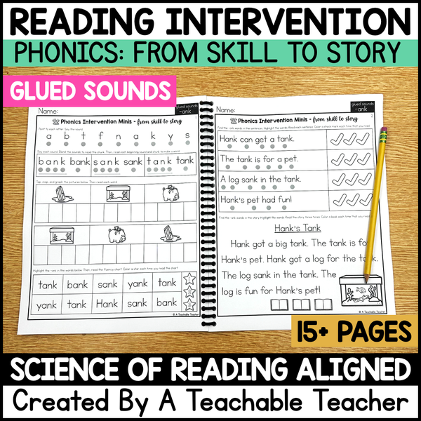Glued Sounds Worksheets for Reading Intervention A Teachable Teacher
