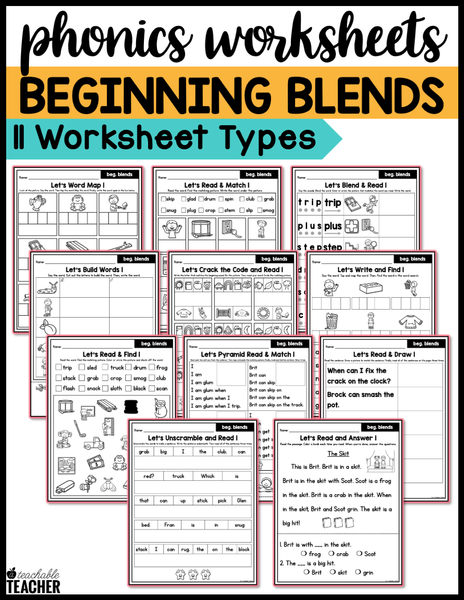 Beginning Consonant Blends Worksheets with Digraphs & Short Vowels - T ...