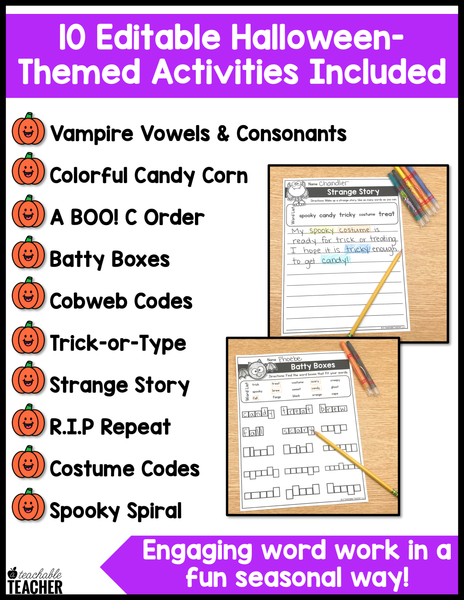 Editable Halloween Word Work – A Teachable Teacher