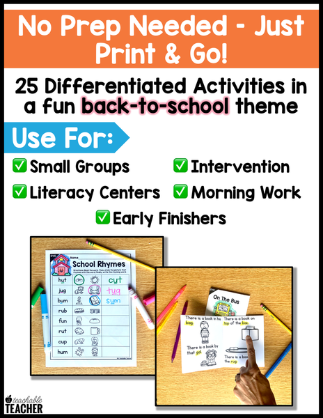 Back to School CVC Activities- NO PREP Phonics Worksheets – A Teachable ...