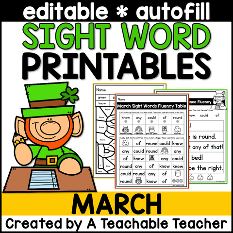 March Editable High Frequency Word Printables