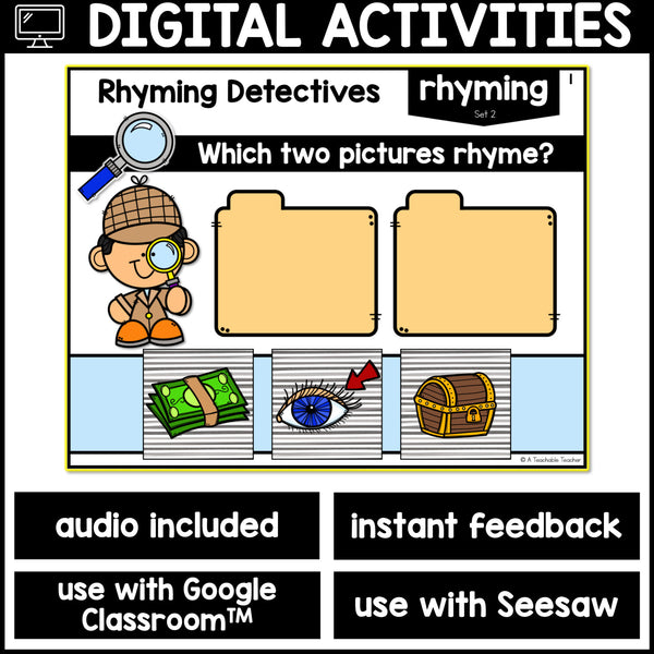 Rhyming Google Slides™ | Rhyming Detectives- Rhyming Activities Distan ...