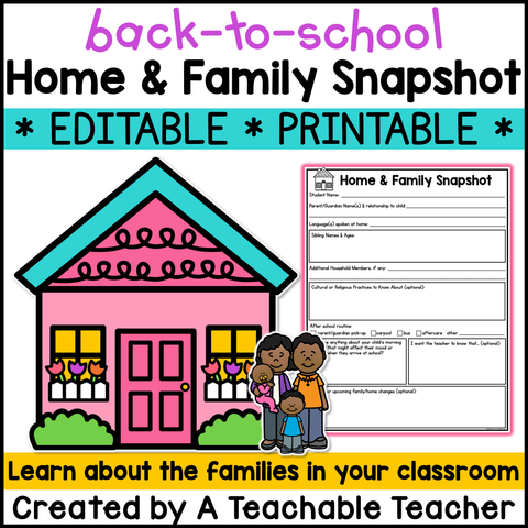 Editable Back-to-School Home & Family Snapshot Form