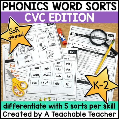 CVC Word Sorts | Phonics & Short Vowel Intervention Activities for K-2