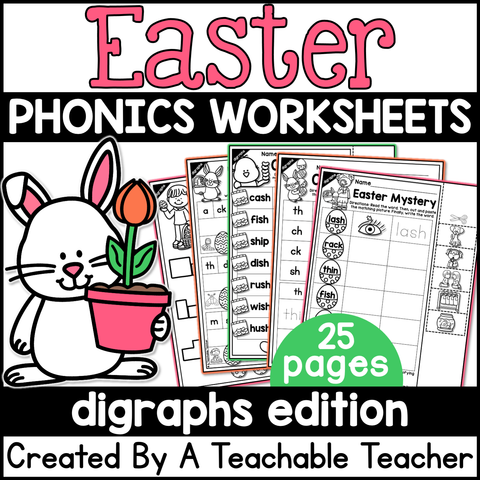 Easter Digraphs Activities- NO PREP Phonics Worksheets