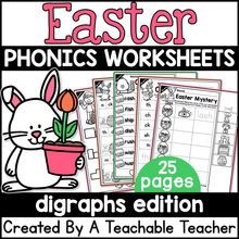 Easter Digraphs Activities- NO PREP Phonics Worksheets