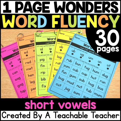 1 Page Wonders for Building Word Fluency – Short Vowels