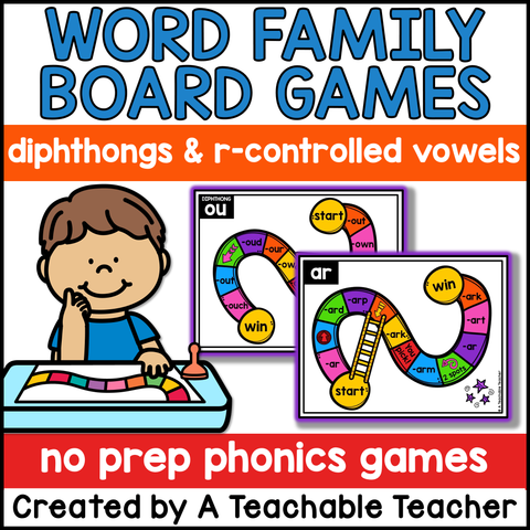 Phonics Word Family Slide Game - Diphthongs and R-Vowels Edition
