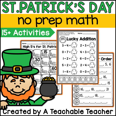 Prepless Kindergarten St. Patrick's Day Math - 15+ Activities