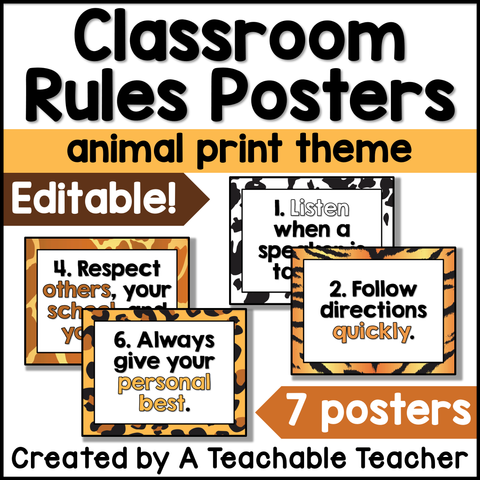 Editable Class Rules Posters - Animal Prints