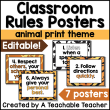 Editable Class Rules Posters - Animal Prints