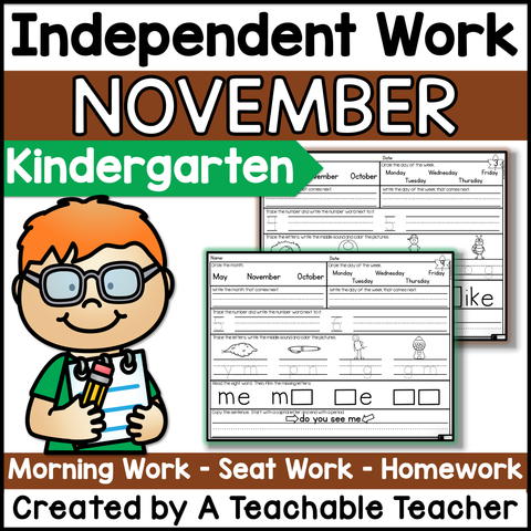 Kindergarten Independent Work - November