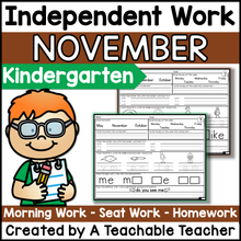 Kindergarten Independent Work - November