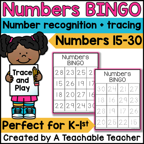 Trace and Play Bingo- Numbers 15-30