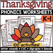 Thanksgiving Phonics Bundle- NO PREP