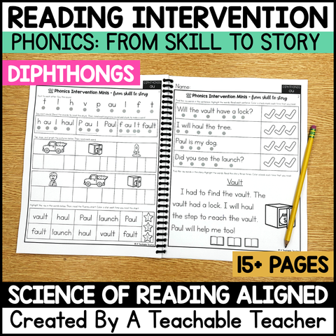 Diphthong Words- Worksheets for Reading Intervention