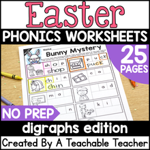 Easter Digraphs Activities- NO PREP Phonics Worksheets