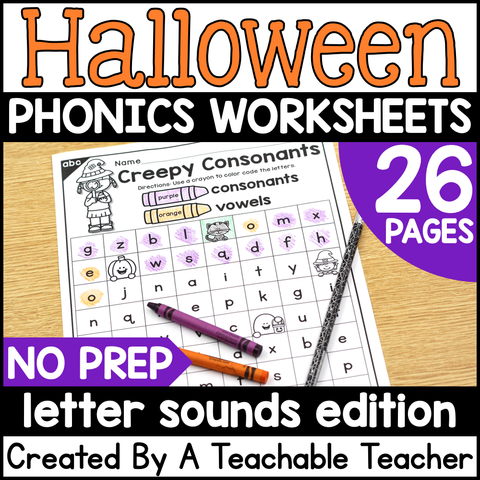 Halloween Letter Sounds Activities- NO PREP Phonics Worksheets