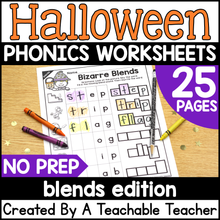 Halloween Blends Activities- NO PREP Phonics Worksheets