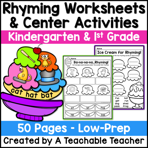 Ice Cream for Rhyming Center and Printables