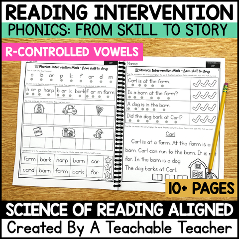 R-Controlled Vowels Words- Worksheets for Reading Intervention