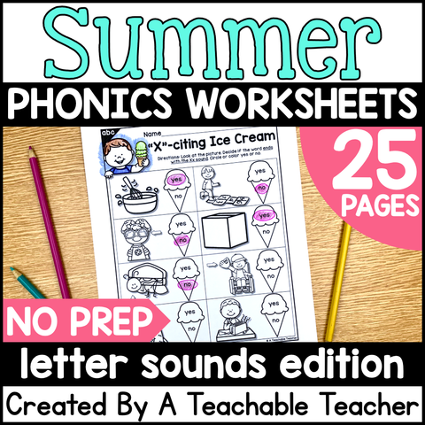Summer Review Letter Sounds Activities- NO PREP Phonics Worksheets