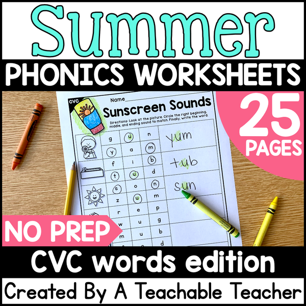 Summer Review CVC Activities- NO PREP Phonics Worksheets – A Teachable ...