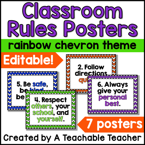 Editable Class Rules Posters - Rainbow Chevron