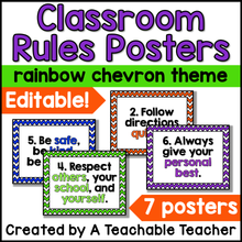 Editable Class Rules Posters - Rainbow Chevron