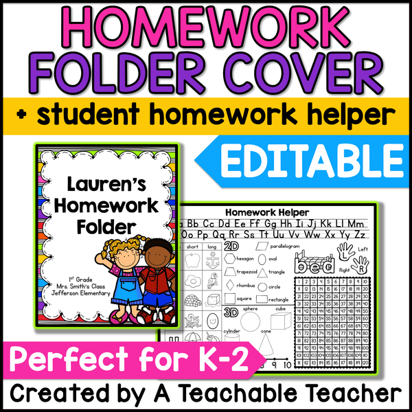 Editable Homework Folder for Primary Grades – A Teachable Teacher