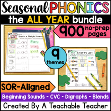 Phonics Worksheets Seasonal ALL YEAR Bundle- NO PREP