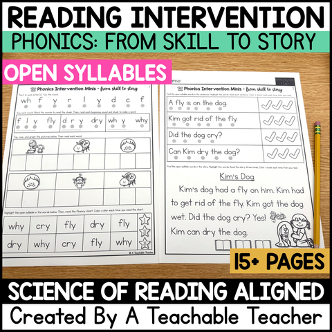 Open Syllable Words- Worksheets for Reading Intervention