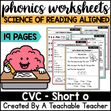 Phonics Short O CVC Words Science of Reading Worksheets: Decodables, Word Work