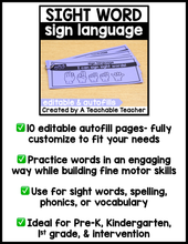 Editable High Frequency Word Sign Language