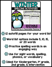Winter Spelling Activities - EDITABLE