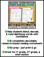 Diphthong Words- Worksheets for Reading Intervention