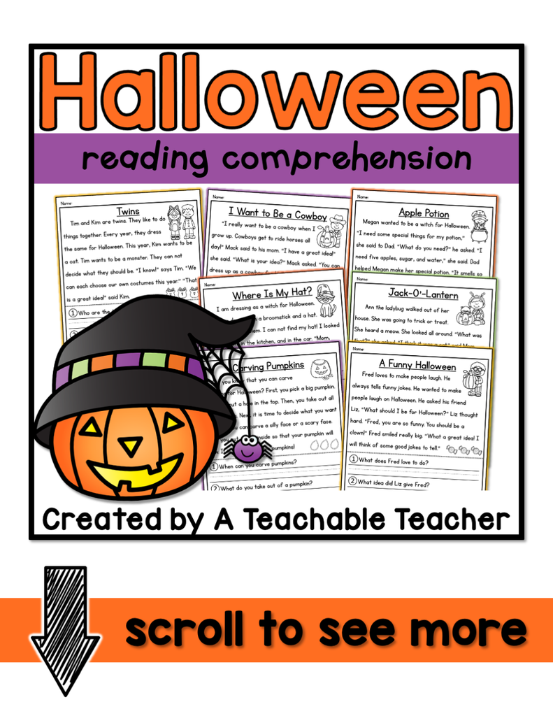 Halloween Reading Comprehension A Teachable Teacher