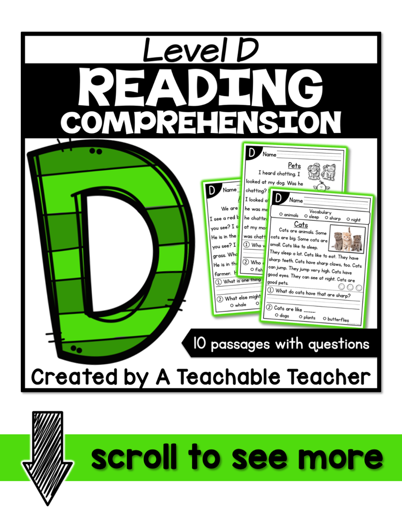 Level D Reading Comprehension Passages and Questions A Teachable Teacher