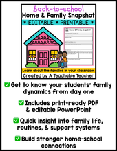 Editable Back-to-School Home & Family Snapshot Form