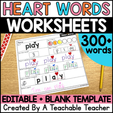 Heart Words Worksheets + Temp Heart Flash Words- The Science of Reading