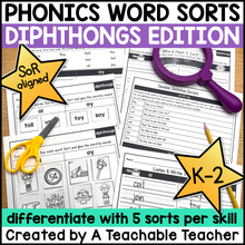 Diphthong Word Sorts | Phonics & Decodable Intervention Activities for K-2