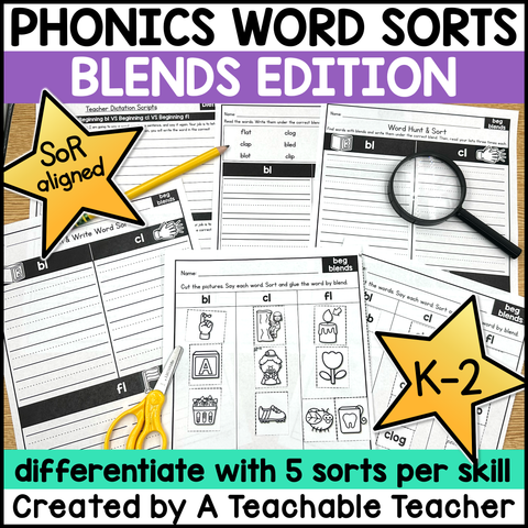 Blends Word Sorts | Phonics & Decodable Intervention Activities for K-2
