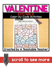 Editable Valentine's Day Color-by-Code Activities