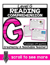 Level G Reading Comprehension Passages and Questions