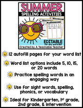 Summer Spelling Activities - EDITABLE