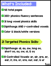 Phonics Based Fluency Sentences - Diphthongs and R-Controlled Vowels