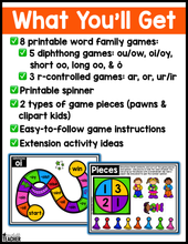 Phonics Word Family Slide Game - Diphthongs and R-Vowels Edition