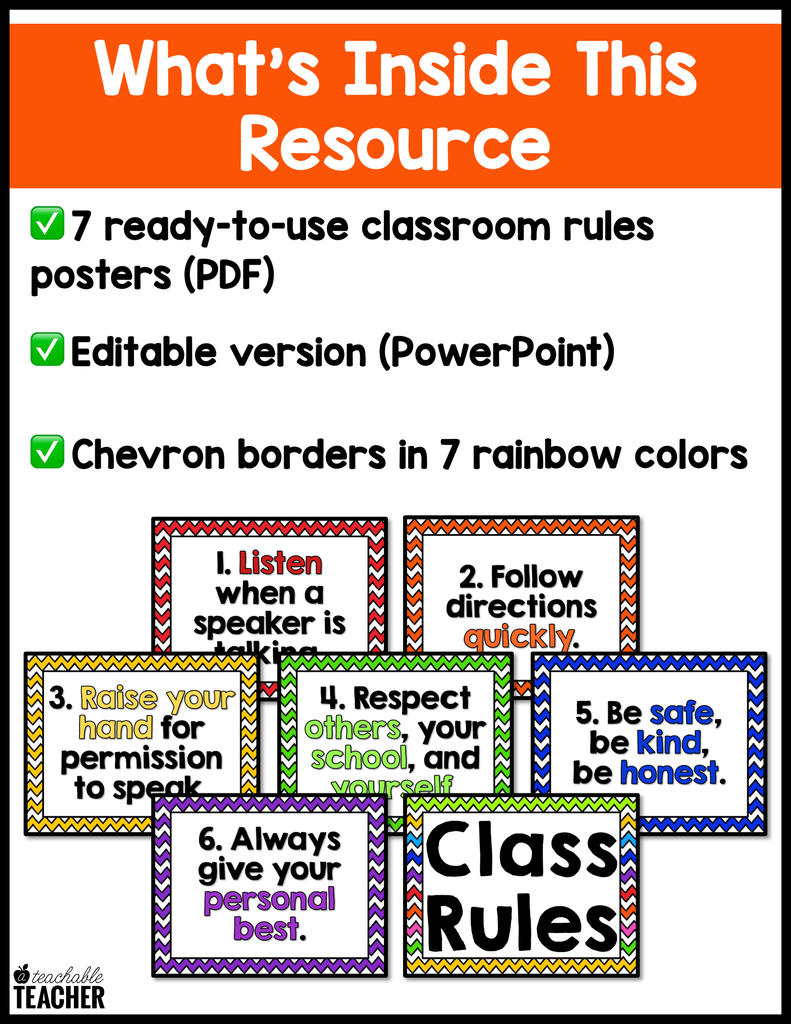 Editable Rules Poster Editable Class Rules Posters - Rainbow Chevron – A Teachable Teacher