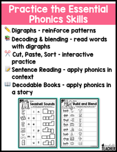 Summer Review Digraphs Activities- NO PREP Phonics Worksheets