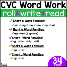 CVC Word Work - Roll, Write, Read